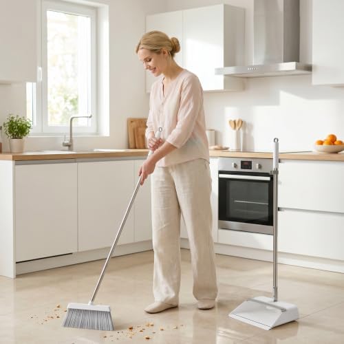 JOYMOOP 2-PACK Broom and Dustpan Set White, Upright Stand Up Design, Foldable - Image 4