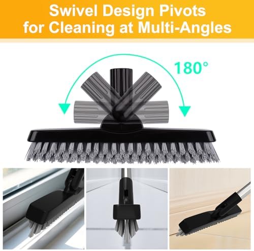2 Pack Grout Brush with Long Handle, Swivel Cleaning Grout Line Scrubber - Image 4