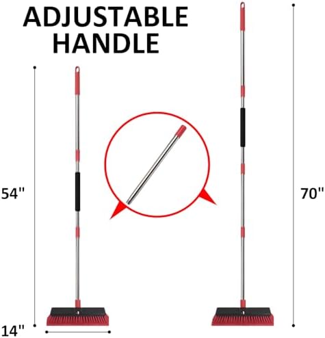 14”Push Broom with 70” Long Handle Heavy Duty Outdoor Broom - Image 2