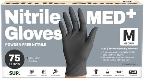 SUP Med Plus™ Nitrile Gloves, 5 Mil Powder-Free Disposable Black 75 | 750Ct by SUP