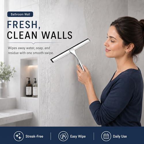 Shower Squeegee for Glass Doors, Stainless Steel Bathroom Squeegee - Image 3