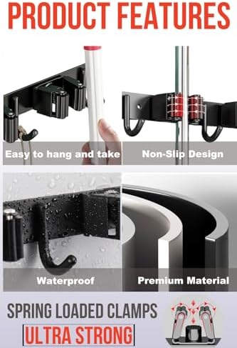 Mop and Broom Holder Wall Mount, Upgraded Broom Hanger Wall Mount, Stainless - Image 3