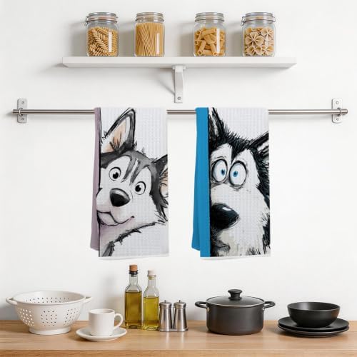 2 Pcs Funny Husky Gifts Kitchen Towels, Cute Dog Hand Towels 14 x 24 Inches - Image 4