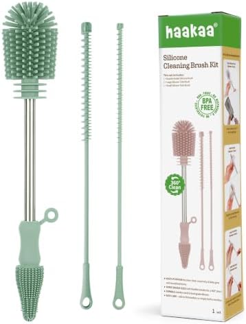 Haakaa Silicone Cleaning Brush Kit, Portable Bottle Brush Cleaner by haakaa