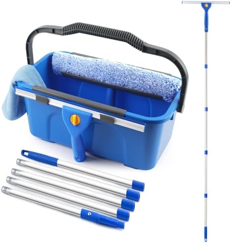 Window Cleaning Kit with Bucket, Squeegee and Scrubber by NICOFPHY