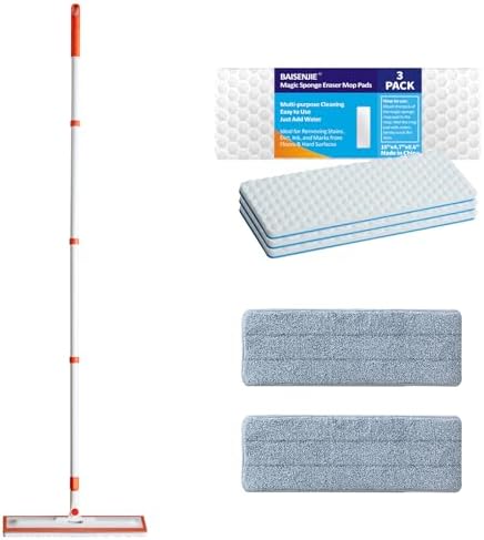 Magic Sponge Eraser Mop, 2 Microfiber, 3 Sponge Pad by BAISENJIE