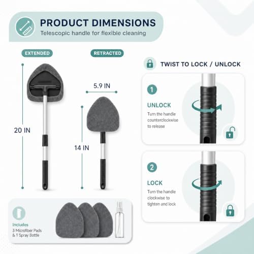 9 PCS Windshield Cleaning Kit, Car Cleaning Kit Interior Cleaner Extendable Car - Image 2