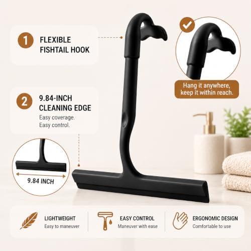 Shower Squeegee for Glass Doors, 9.8" W-Silicone, Streak-Free - Image 3