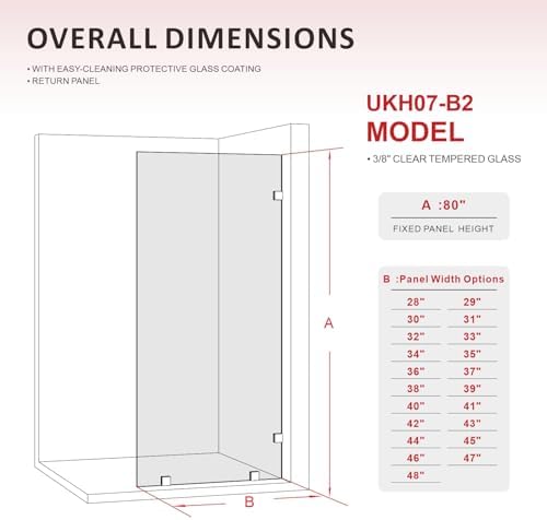 39" W x 80" H Frameless Fixed Shower Glass Panel - Image 2