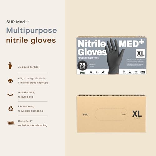 SUP Med Plus™ Nitrile Gloves, 5 Mil Powder-Free Disposable Black 75 | 750Ct - Image 6