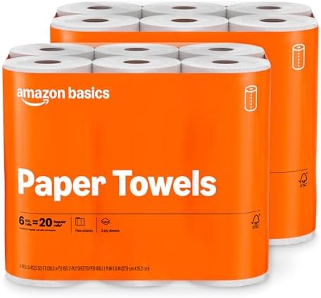 Amazon Basics 2-Ply Flex-Sheets Paper Towels, 12 Basics Rolls = 40 Regular Rolls by AmazonBasics