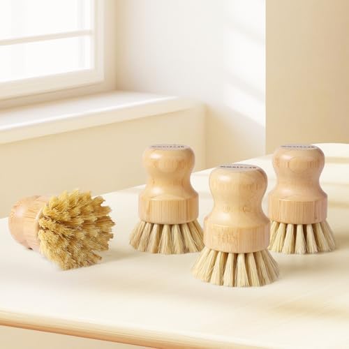 4 Pack Bamboo Dish Brush with Sisal Bristles - Image 7