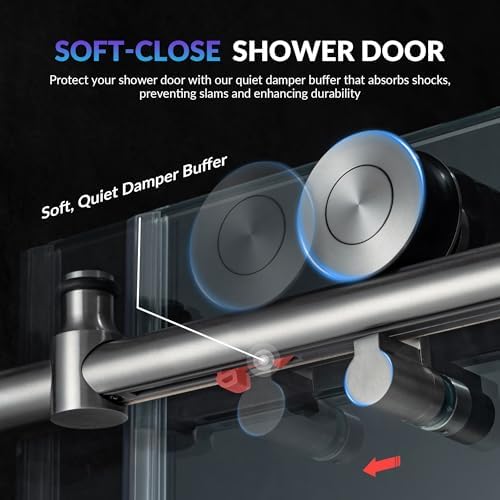 Woodbridge Frameless Single Sliding Shower Doors in Brushed Nickel Finish - Image 3
