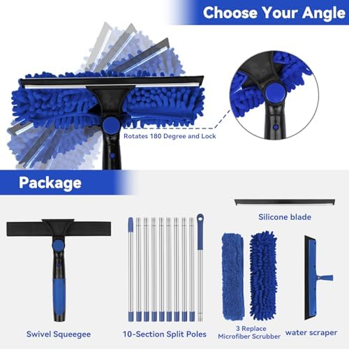 Window Squeegee Tool with Extension Pole: 20+ Feet Microfiber Scrubber Window - Image 2