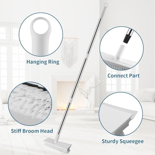 Floor Scrub Brush with 51-Inch Long Handle, 2 in 1 Floor Scrubber - Image 4
