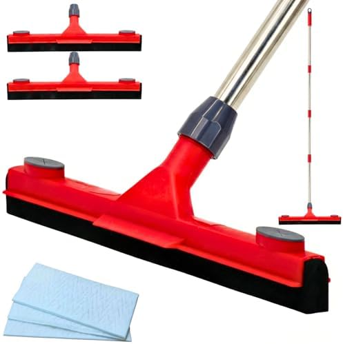 Floor Squeegee with 2 Replaceable Heads and Extendable 62" Long Handle by GleamGaGa