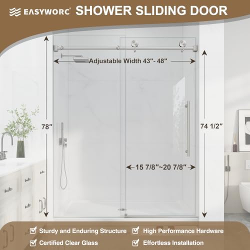 43"-48" W X 78" H Frameless Sliding Shower Doors Brushed Nickel - Image 6