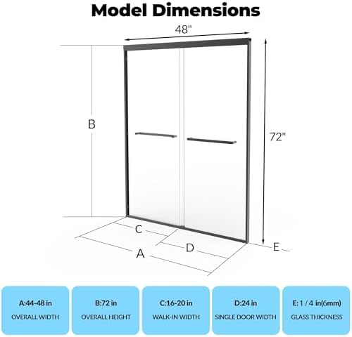 Frameless Sliding Shower Door, 44-48 Inch Width x 72 Inch Height, 1/4" Tempered - Image 6