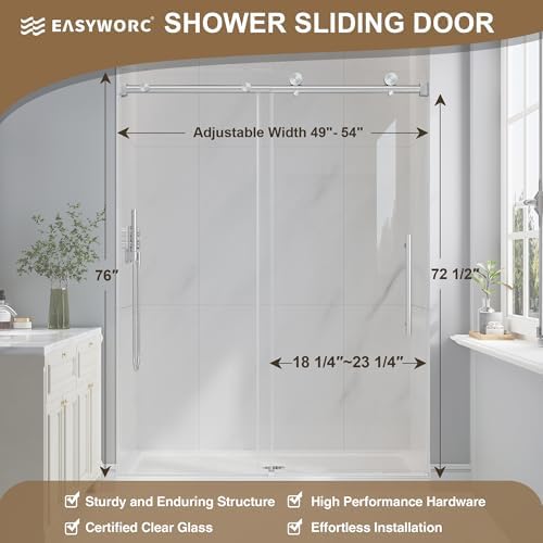 49-54" W x 76" H Frameless Sliding Shower Doors Brushed Nickel - Image 5
