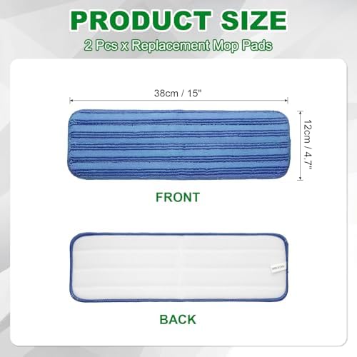 uxcell 2Pcs Microfiber Mop Pads, 15x4.7 Reusable Replacement Flat Mop Pads - Image 2