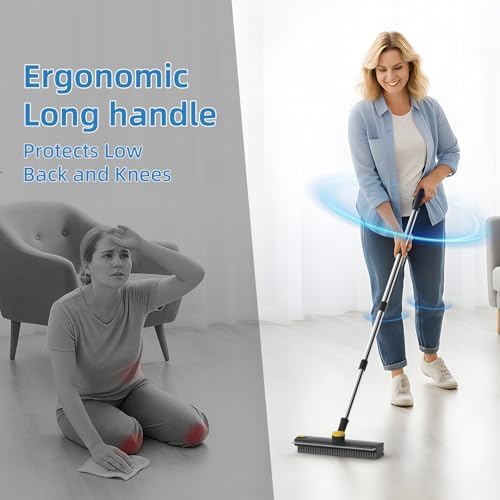 Floor Scrub Brush with Long Handle, 3 in 1 Scrape and Heavy-Duty Stiff Bristle - Image 7