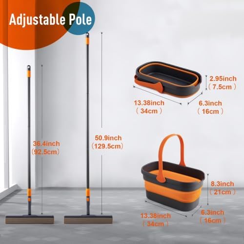 Hands-Free Sponge Mop with Collapsible Wring Bucket, Adjustable Lightweight - Image 2