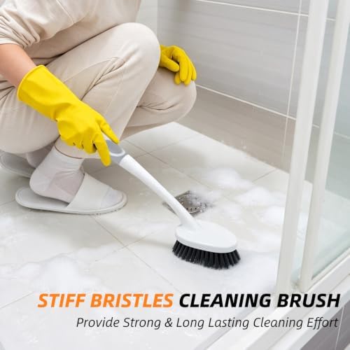 3 Pack Scrub Brush Set with Grout Brush, Shower Brush and Squeegee - Image 5