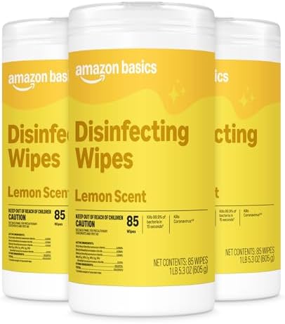 Amazon Basics Disinfecting Wipes, Lemon Scent, by AmazonBasics