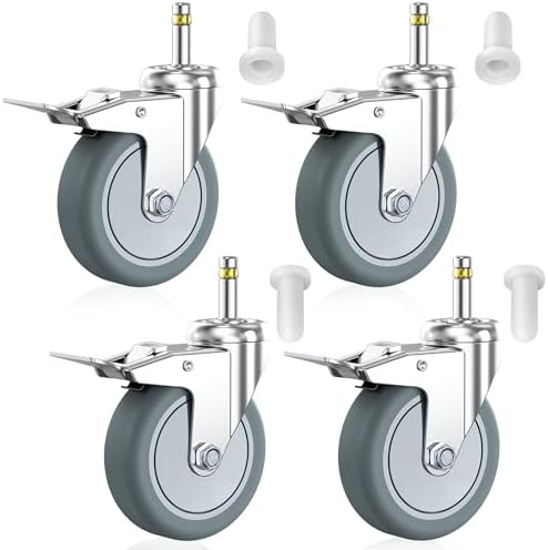HOLKIE Stem Caster Wheels 4 inch Locking Casters Set of 4, 7/16-Inch Stem by HOLKIEUSA