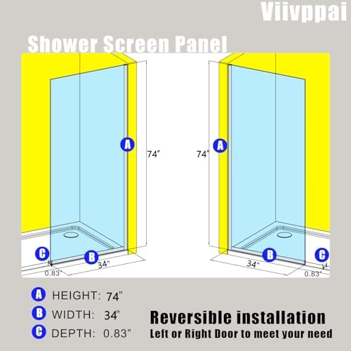 Shower Screen 34" x 74" Shower Wall Panel Matte Black - Image 3