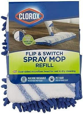 Clorox Ready Flip Spray Mop Refill Pad Machine-Washable Dual-Use Chennille & by Clorox