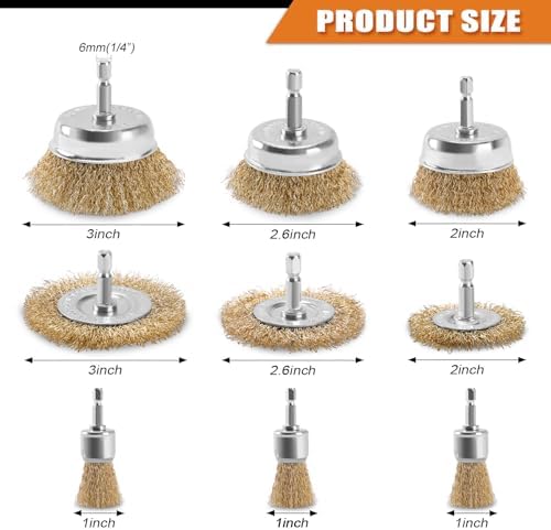 POLIWELL 9 Pack Wire Wheel Cup Brush Carbon Steel Brass Coated - Image 3