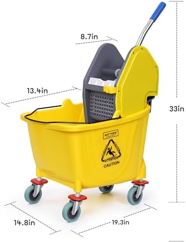 MATTHEW CLEANING 34Quarts Commercial Mop Bucket INCL.Wet String Mop - Image 4