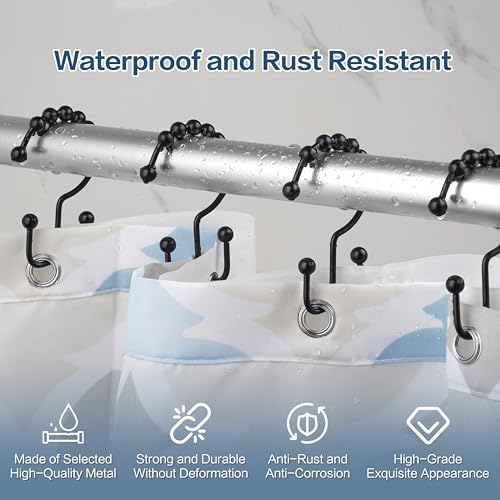 DAWNER Shower Curtain Hooks Rings, Rust Proof Hooks, Metal Easy Glide Double - Image 6