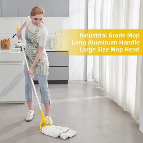 Commercial Industrial Mop with 59" Long Handle & 3 Replacement Mop Heads - Image 3