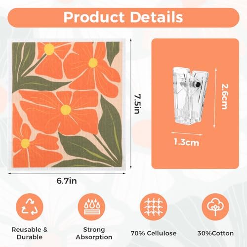 6 Pack Swedish Dishcloths for Kitchen, Abstract Floral Dish Towel - Image 2