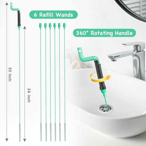 Extra Thin Drain Snake, Steel Sink Snake Hair Clog Remover, 6 Refills - Image 2