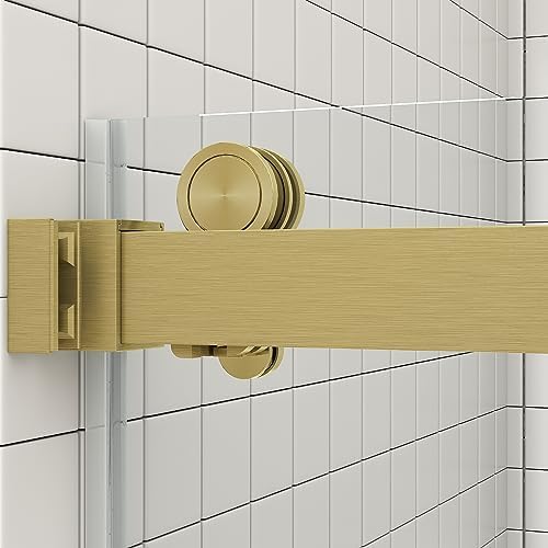 Sunrosa Frameless Double Sliding Shower Door 60" W x 76" H, Brushed Gold - Image 5