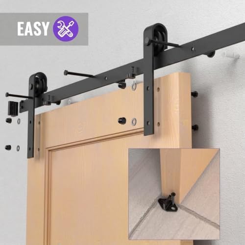 6.6FT Classic Brass Sliding Barn Door Hardware Kit - Image 3