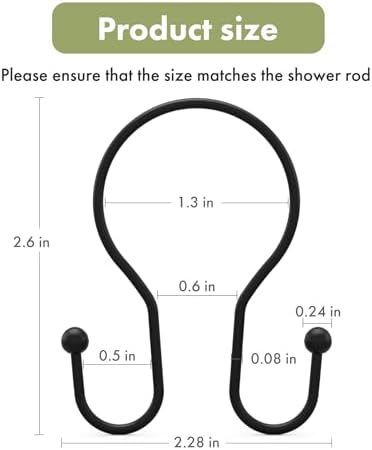 AmazerBath Shower Curtain Hooks Black Shower Curtain Rings, Simple Double Hook - Image 3