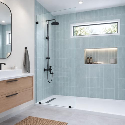 Sunrosa 32"x78" Shower Glass Panel Half Wall, Matte Black, 8mm Thick by ElevateYourEverydayShower