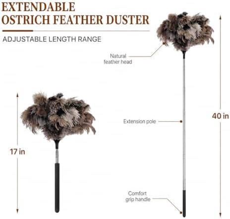 Extendable Ostrich Feather Duster 17–40 Inch, Fluffy Long Handle Reusable - Image 4