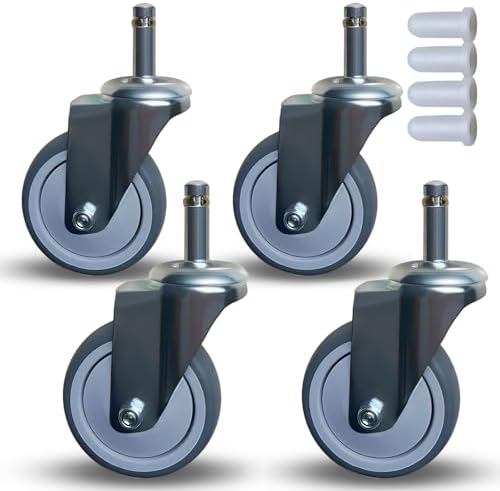 3 Inch Caster Wheels, 7/16 Inch x 1-3/8 Inch Stem Casters Set of 4, Heavy Duty by StemCasterWheel