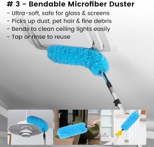 Ceiling Fan Duster Kit - 12 FT Extension Pole - 6-Piece House Cleaning Set - Image 5