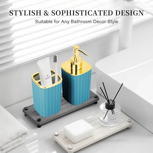 RRM Bathroom Soap Dispenser and Toothbrush Holder Set, Teal Blue - Image 6