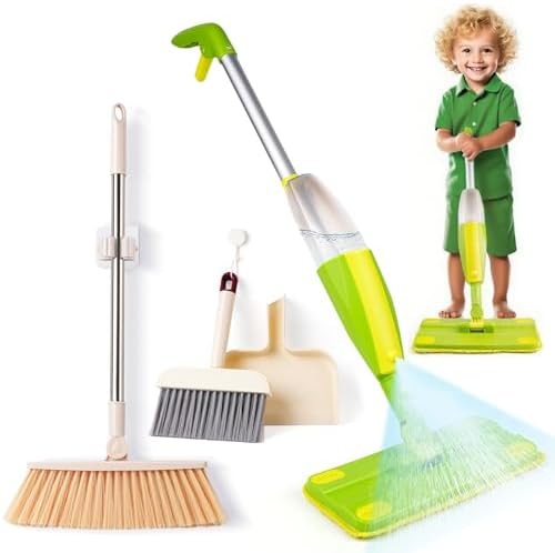 Kids Spray Mop, Toddler Mop Cleaning Set, Real Working Mini Mop & Kids Broom by Lullulii
