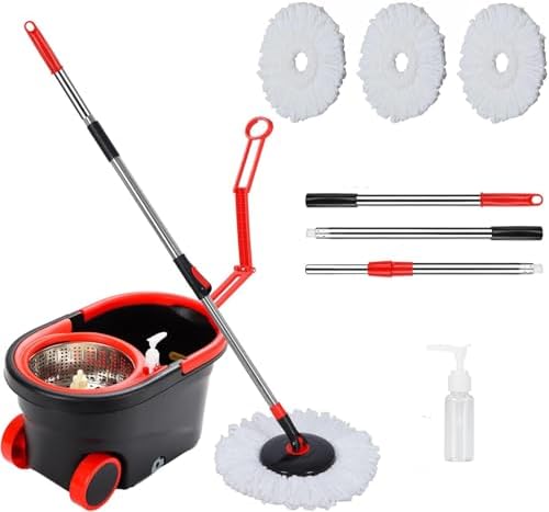 Spin Mop and Bucket Set with Wringer, Mop Bucket Set with Wheels, with 3 by PULNDA