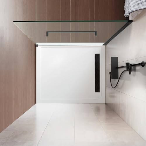 36" W x 76" H Frameless Fixed Glass Shower Door, Matt Black - Image 7