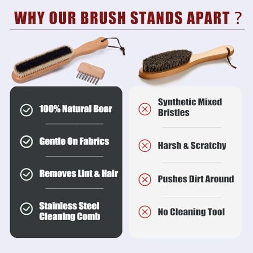 Lint Brushes for Clothes, 100% Natural Boar Bristle Clothes Brush for Cashmere - Image 5
