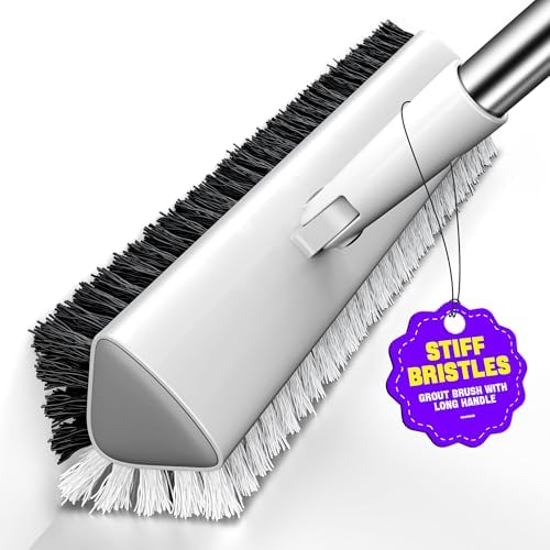 Grout Brush with Long Heavy Duty Handle, 180° Swivel Floor Scrub Brush by Unknown